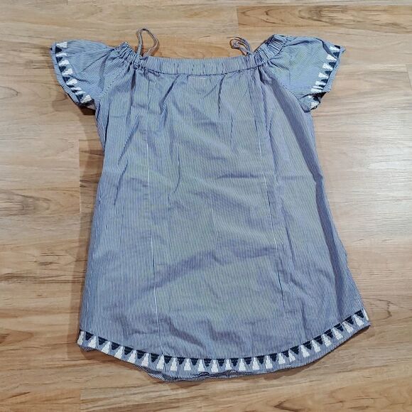 🔹️Stella & Dot Blue Striped Embroidered Dress or Coverup Large - Picture 3 of 7